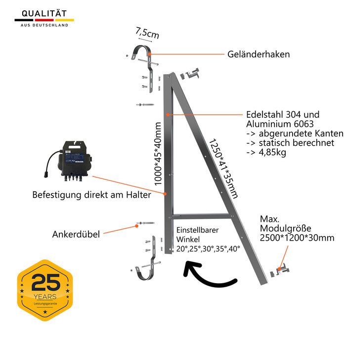 Engel Dalia Balkonkraftwerk halterung Universal flexible einstellbarer winkel Aluminium
