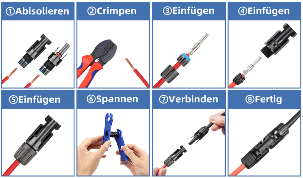 Solar Stecker und Buchse Solarsteckverbinder IP68 1500V MC4 kompatibel für Solarkabel 2,5/4/6mm²