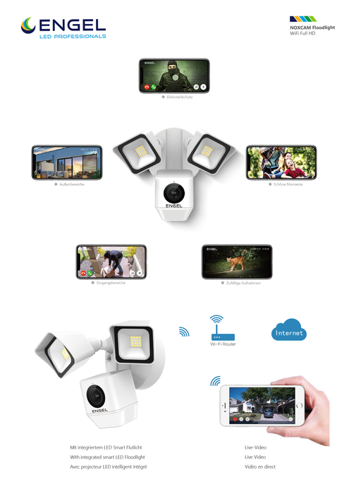 Engel NoxCam Floodlight Cam WiFi Full-HD Black – smarte Außenleuchte mit integrierter Sicherheitskamera