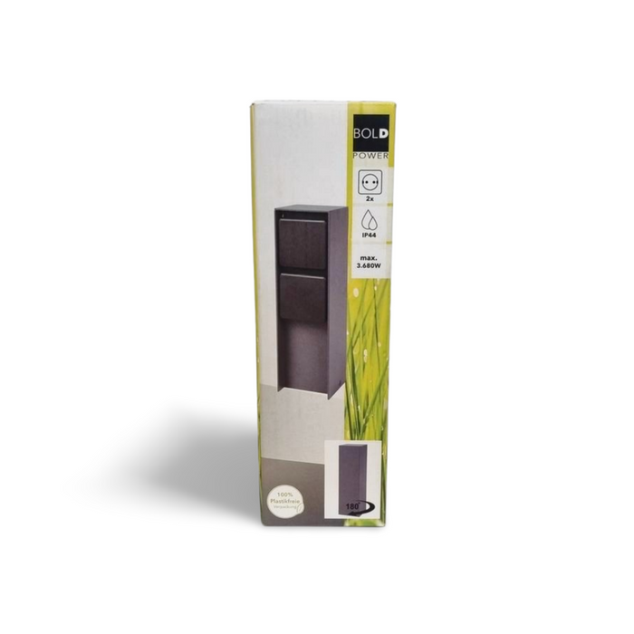 BOLD Steckdosensäule Abano 2-Fach | Gartensteckdose Outdoor IP44 | Aluminium Anthrazit | Steckdosenturm eckig 3680 Watt
