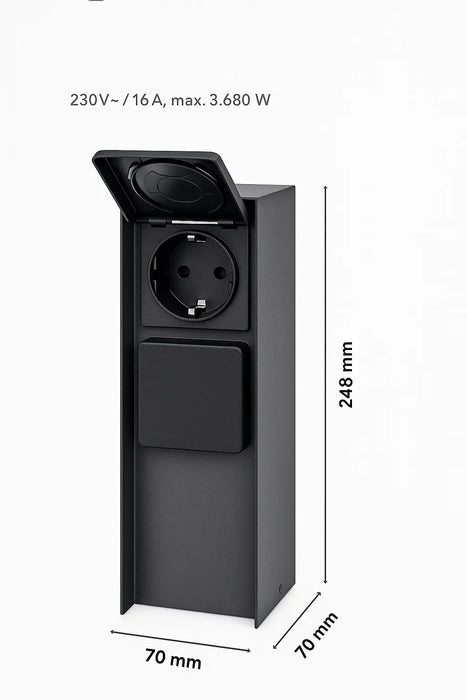 BOLD Steckdosensäule Abano 2-Fach | Gartensteckdose Outdoor IP44 | Aluminium Anthrazit | Steckdosenturm eckig 3680 Watt
