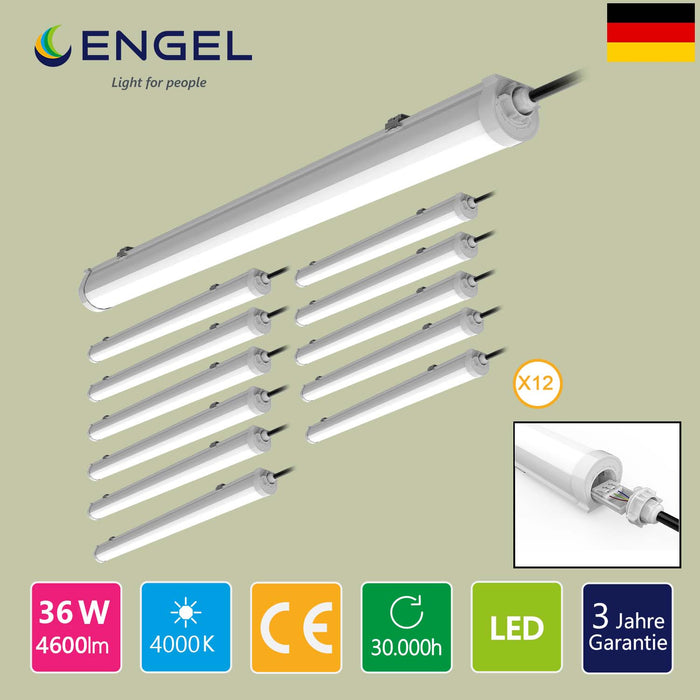 12er Set - Engel Exton Standard LED-Leuchte – Robuste Feuchtraumleuchte